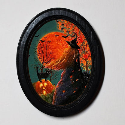 Witches Eve Spooky Halloween Oval Wooden Framed Print 3"x4"