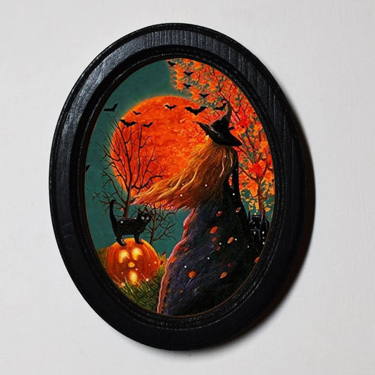Witches Eve Spooky Halloween Oval Wooden Framed Print 3"x4"