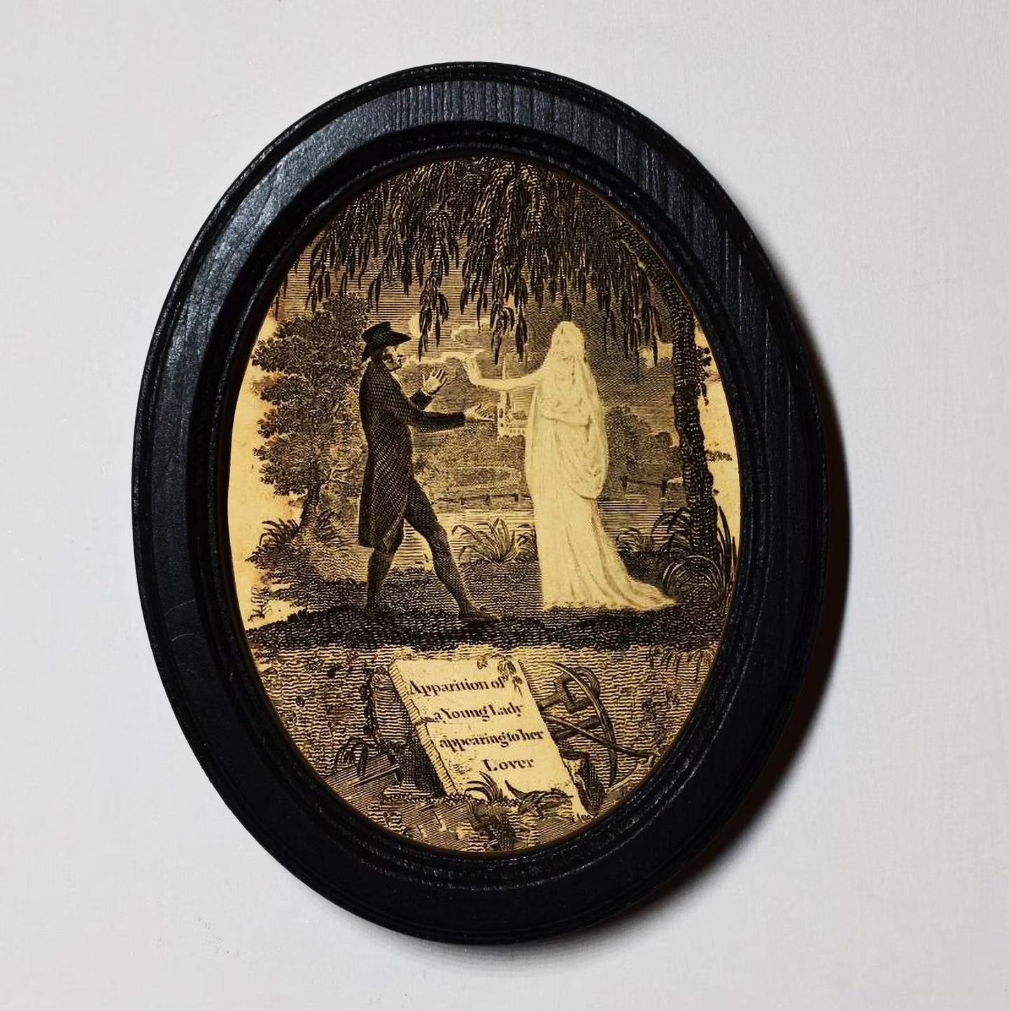 The Apparition Ann Lemoine Spooky Ghost Gothic Halloween Oval Wooden Framed Print 3"x4"