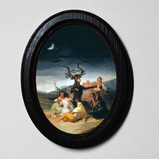 Witches Sabbath Francisco Goya Gothic Spooky Halloween Oval Wooden Framed Print 3"x4"