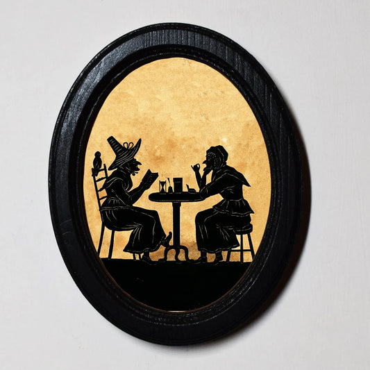 Witches Tea Time Spooky Halloween Oval Wooden Framed Print 3"x4"