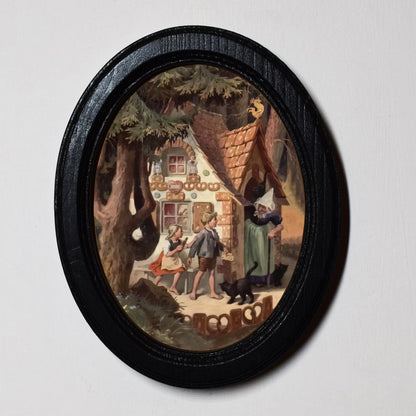 Hansel And Gretel Meet The Witch Gothic Spooky Halloween Oval Wooden Framed Print 3"x4"