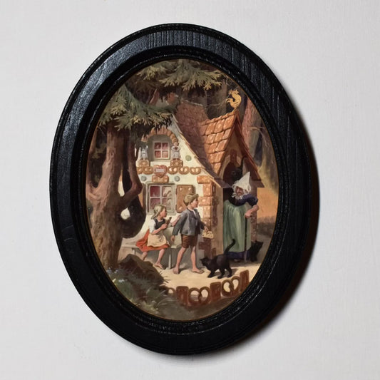 Hansel And Gretel Meet The Witch Gothic Spooky Halloween Oval Wooden Framed Print 3"x4"