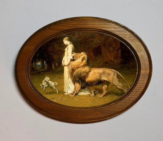 Una and the Lion Briton Rivière Light Oak Oval Wooden Framed Classic Art Print 3"x4", 3.5"x5", 4"x6", 5"x7"