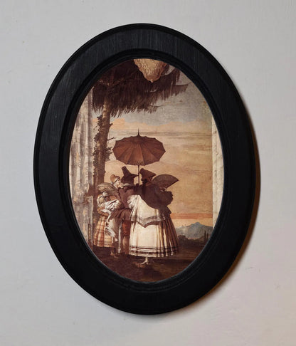 Summer Stroll Giovanni Domenico Tiepolo Black Oval Wooden Framed Classic Art Print 3"x4", 3.5"x5", 4"x6", 5"x7"
