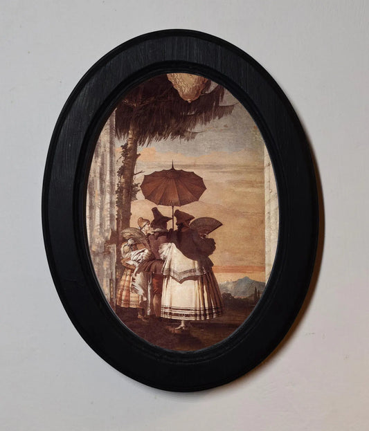 Summer Stroll Giovanni Domenico Tiepolo Black Oval Wooden Framed Classic Art Print 3"x4", 3.5"x5", 4"x6", 5"x7"