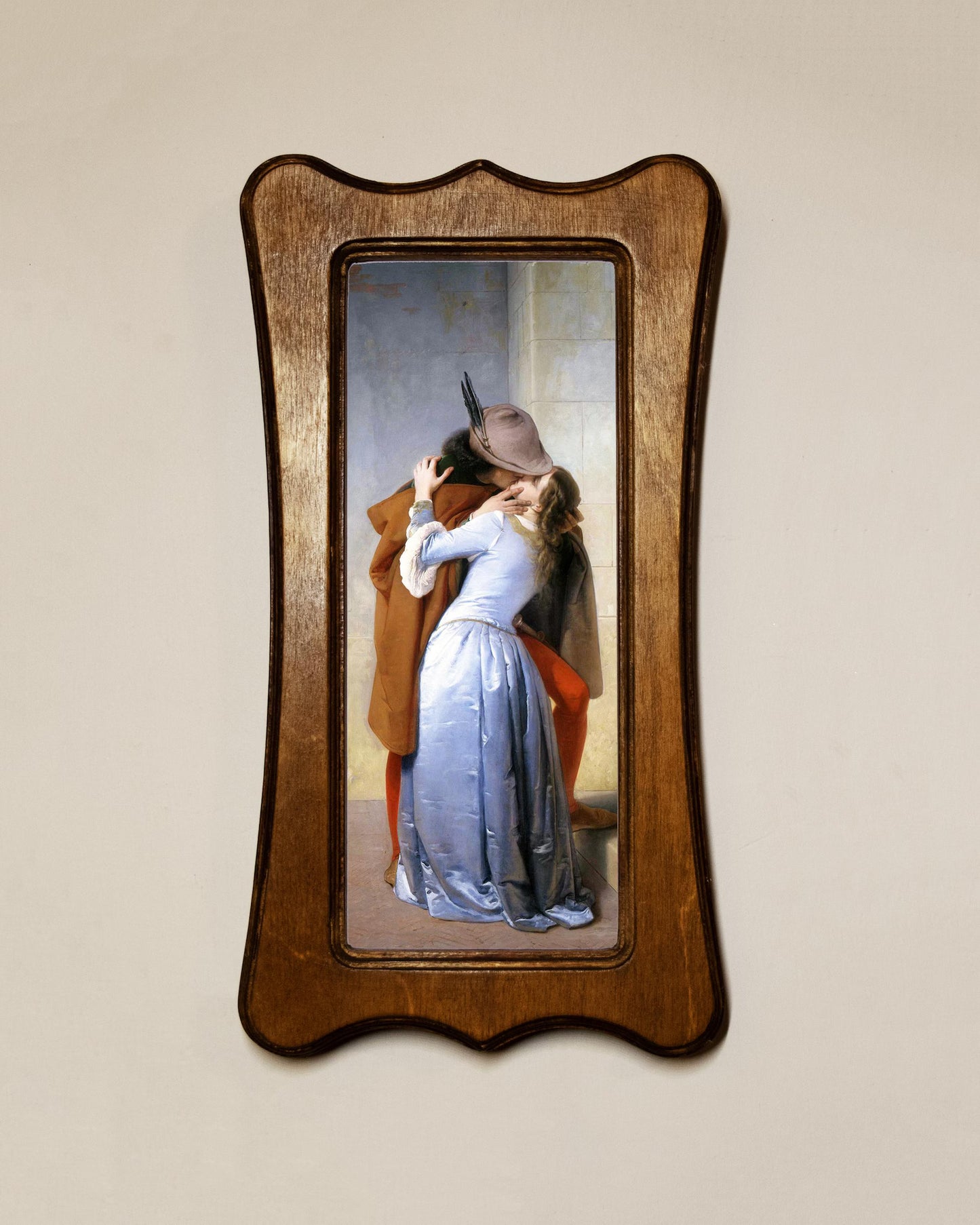 The Kiss Francesco Hayez Light Oak Art Nouveau Shaped Wooden Framed Classic Art Print 4.75"x9", 7.5"x13.5"