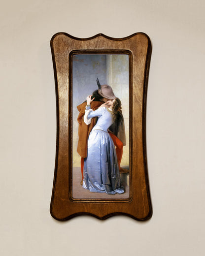 The Kiss Francesco Hayez Light Oak Art Nouveau Shaped Wooden Framed Classic Art Print 4.75"x9", 7.5"x13.5"