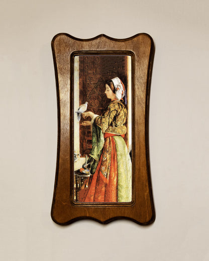 The Dove John Frederick Lewis Light Oak Art Nouveau Shaped Wooden Framed Classic Art Print 4.75"x9", 7.5"x13.5"