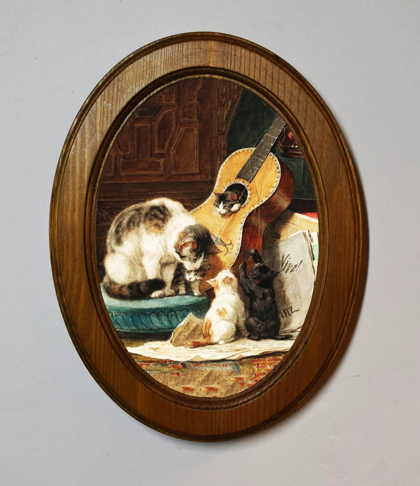 The Musical Artists Henriëtte Ronner Knip Light Oak Oval Wooden Framed Classic Art Print 3"x4", 3.5"x5", 4"x6", 5"x7", 6"x8"