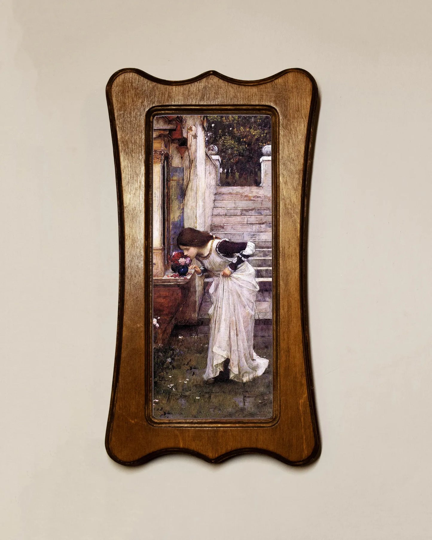 The Shrine John William Waterhouse Light Oak Art Nouveau Shaped Wooden Framed Classic Art Print 4.75"x9", 7.5"x13.5"