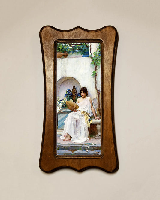 Flora John William Waterhouse Light Oak Art Nouveau Shaped Wooden Framed Classic Art Print 4.75"x9", 7.5"x13.5"