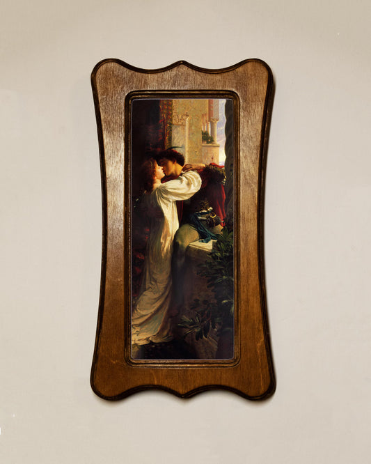 Romeo And Juliet Frank Dicksee Light Oak Art Nouveau Shaped Wooden Framed Classic Art Print 4.75"x9", 7.5"x13.5"