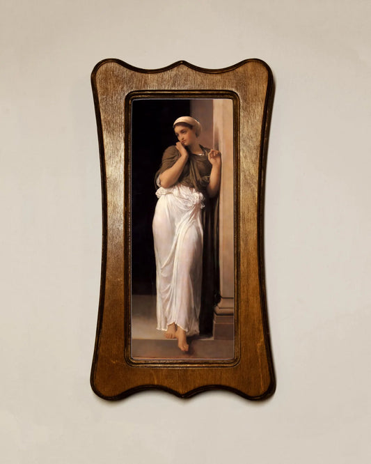 Electra At The Tomb Of Agamemnon Frederic Leighton Light Oak Art Nouveau Shaped Wooden Framed Classic Art Print 4.75"x9", 7.5"x13.5"