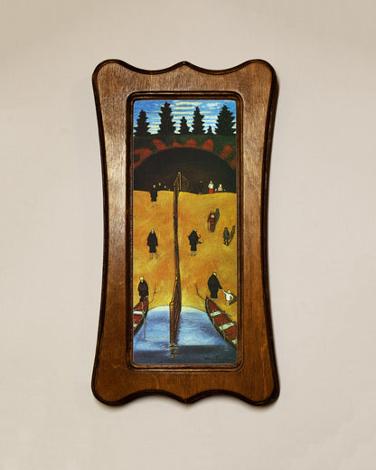 At the Gate of Tuonela Hugo Simberg Light Oak Art Nouveau Shaped Wooden Framed Classic Art Print 4.75"x9", 7.5"x13.5"