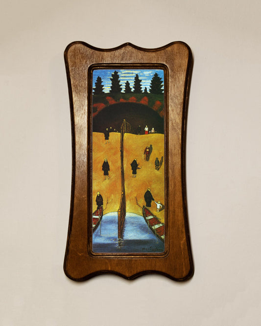 At the Gate of Tuonela Hugo Simberg Light Oak Art Nouveau Shaped Wooden Framed Classic Art Print 4.75"x9", 7.5"x13.5"