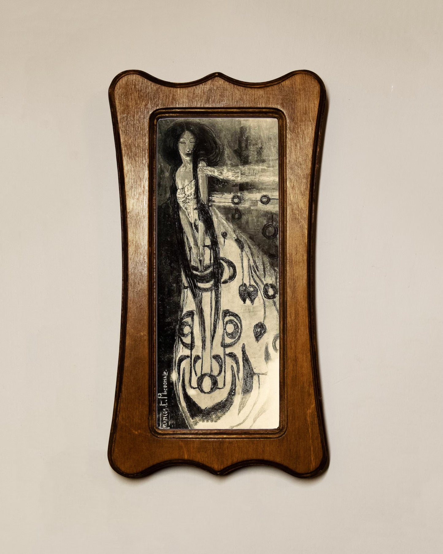 The Sleeping Princess Frances MacDonald Light Oak Art Nouveau Shaped Wooden Framed Classic Art Print 4.75"x9", 7.5"x13.5"