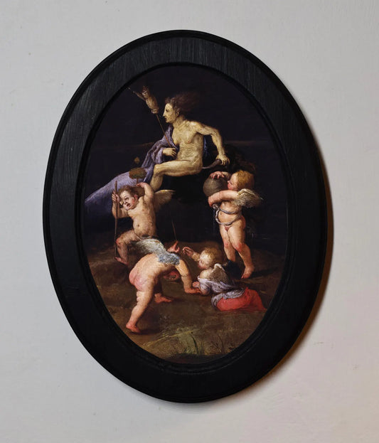 Witch Riding Backwards on a Goat Adam Elsheimer Gothic Black Oval Wooden Framed Classic Art Print 3"x4", 3.5"x5", 4"x6", 5"x7", 6"x8"