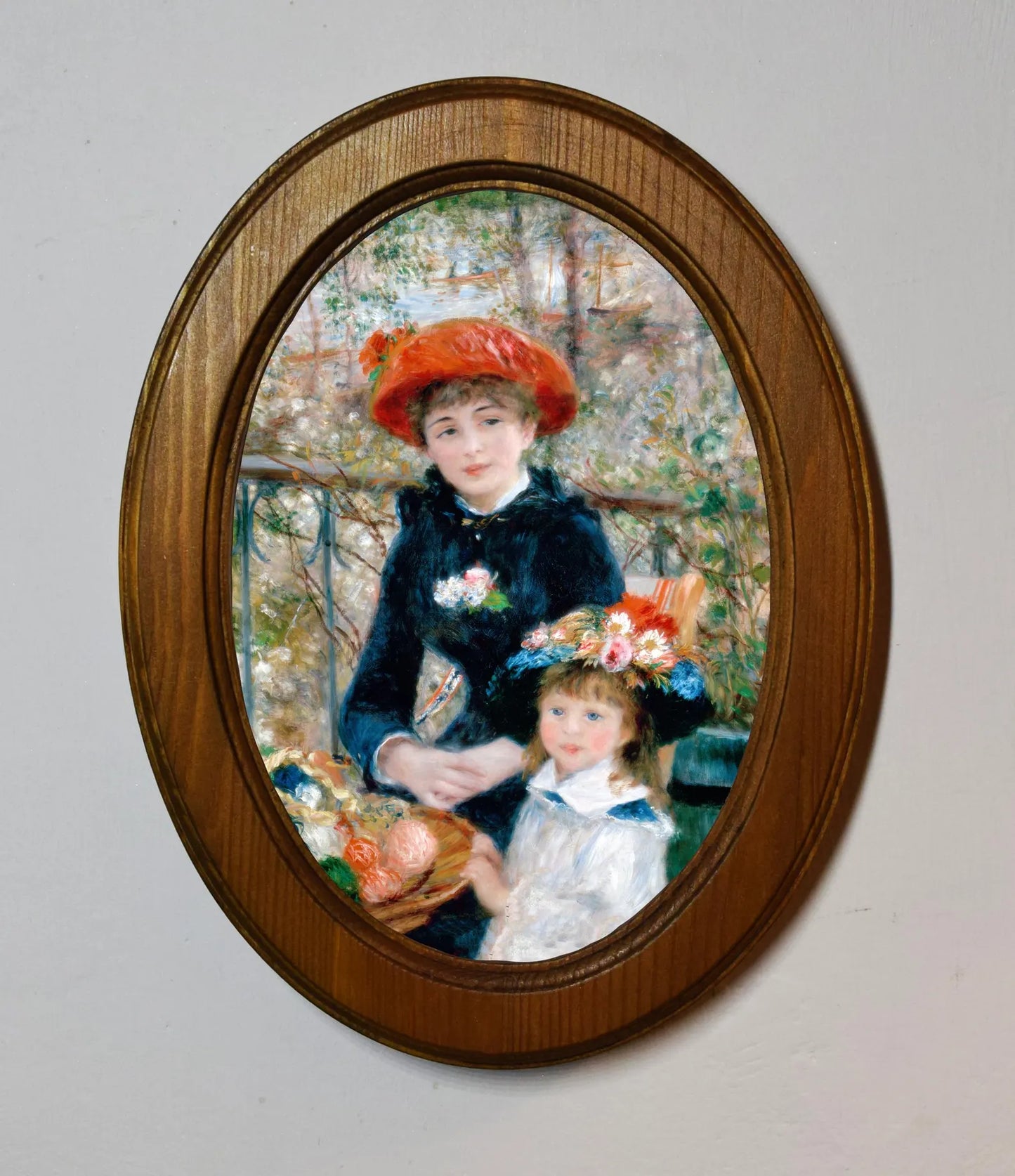 The Two Sisters (On The Terrace) Pierre-Auguste Renoir Light Oak Oval Wooden Framed Classic Art Print 3"x4", 3.5"x5", 4"x6", 5"x7", 6"x8"