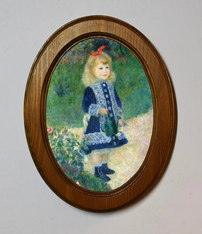 A Girl With A Watering Can Pierre-Auguste Renoir Light Oak Oval Wooden Framed Classic Art Print 3"x4", 3.5"x5", 4"x6", 5"x7", 6"x8"