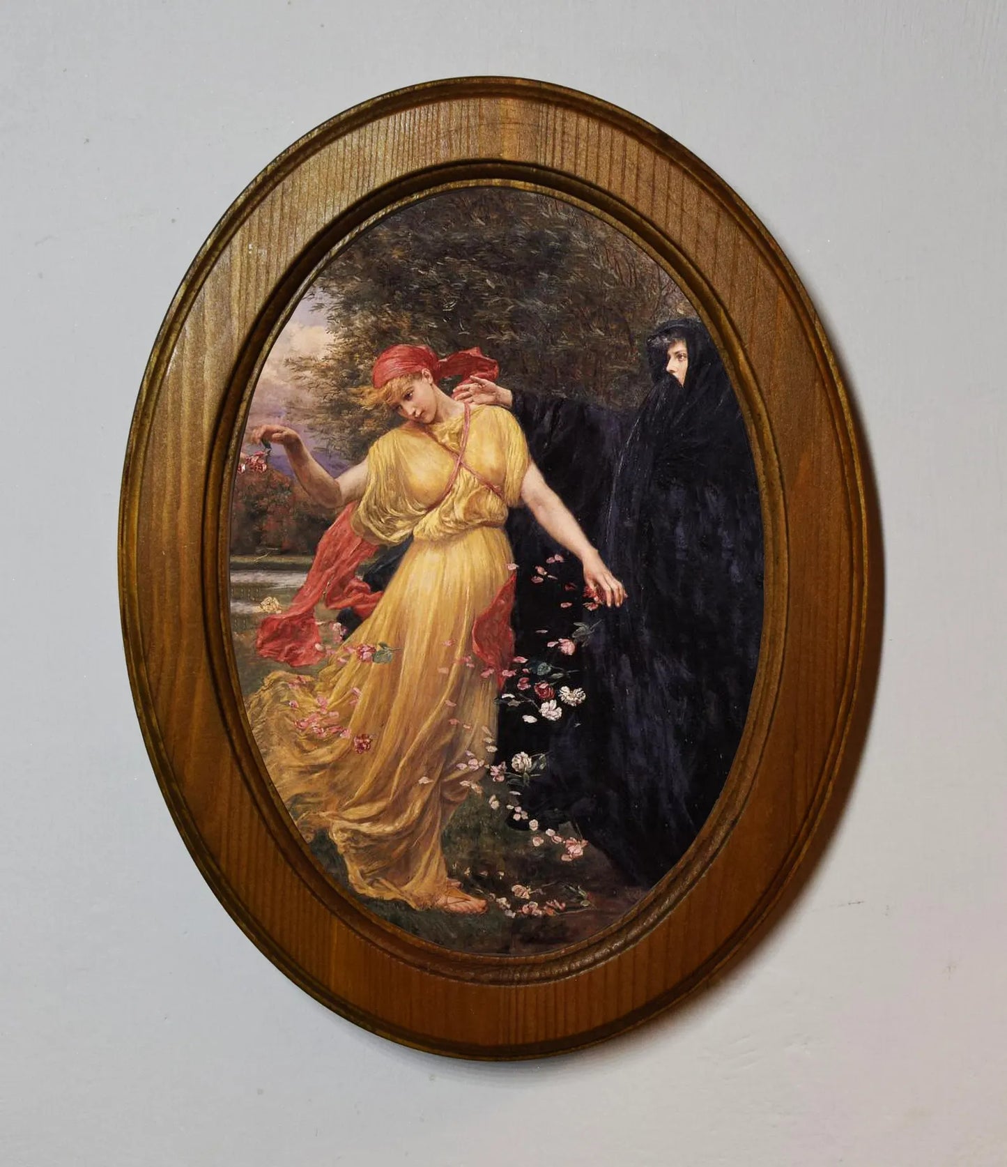 At the First Touch of Winter, Summer Fades Away Valentine Cameron Prinsep Light Oak Oval Wooden Framed Classic Art Print 3"x4", 3.5"x5", 4"x6", 5"x7", 6"x8"