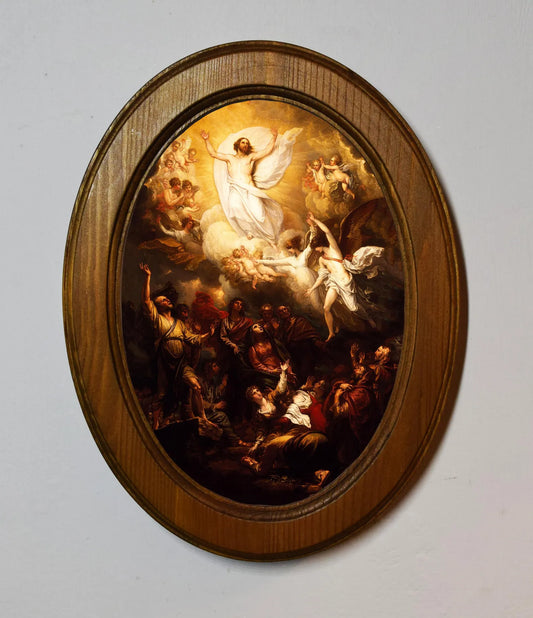 The Ascension Benjamin West Light Oak Oval Wooden Framed Classic Art Print 3"x4", 3.5"x5", 4"x6", 5"x7", 6"x8"