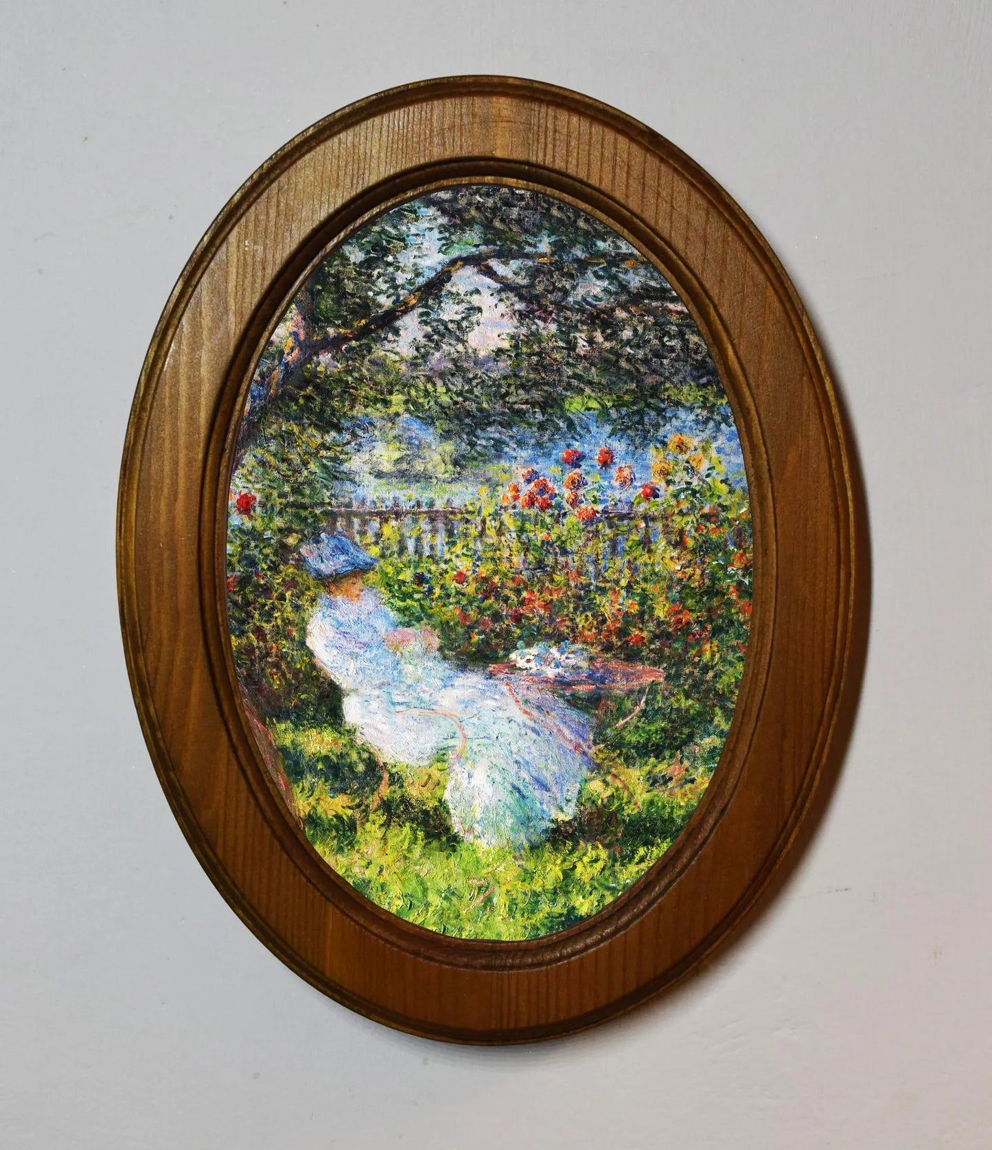 Alice Hoschedé au jardin Claude Monet Light Oak Oval Wooden Framed Classic Art Print 3"x4", 3.5"x5", 4"x6", 5"x7", 6"x8"