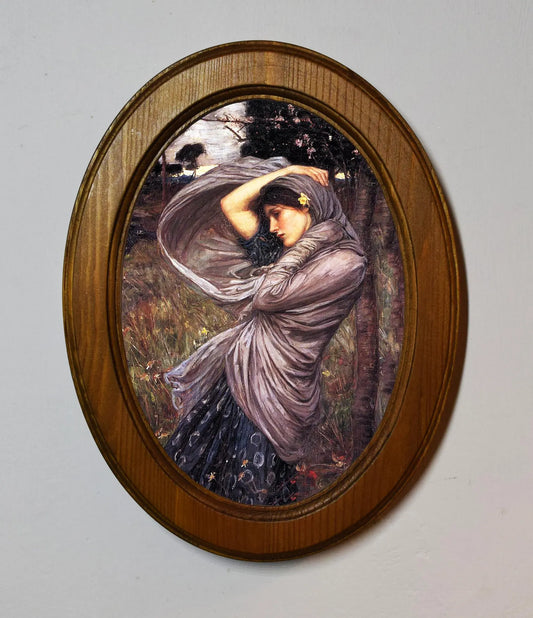 Boreas John William Waterhouse Light Oak Oval Wooden Framed Classic Art Print 3"x4", 3.5"x5", 4"x6", 5"x7", 6"x8"