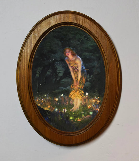 Midsummer Eve Edward Robert Hughes Light Oak Oval Wooden Framed Classic Art Print 3"x4", 3.5"x5", 4"x6", 5"x7", 6"x8"