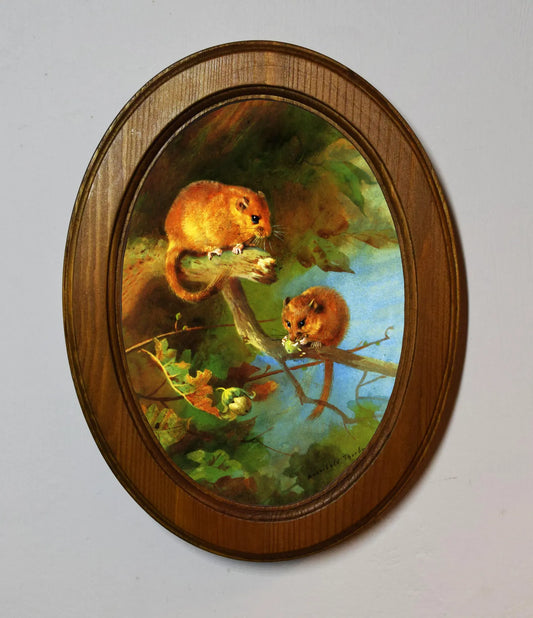 Dormice Archibald Thorburn Light Oak Oval Wooden Framed Classic Art Print 3"x4", 3.5"x5", 4"x6", 5"x7", 6"x8"