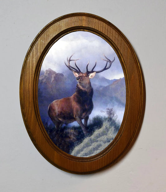 The Monarch Of The Glen Edwin Landseer Light Oak Oval Wooden Framed Classic Art Print 3"x4", 3.5"x5", 4"x6", 5"x7", 6"x8"
