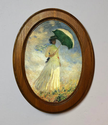 Woman With A Parasol Claude Monet Light Oak Oval Wooden Framed Classic Art Print 3"x4", 3.5"x5", 4"x6", 5"x7", 6"x8"