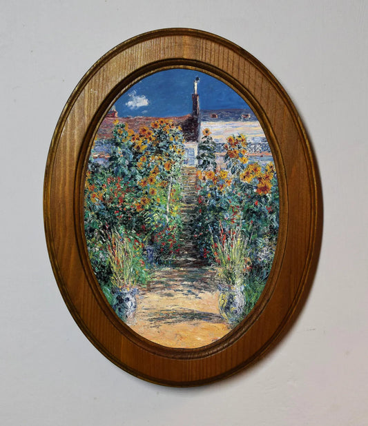 Garden At Vetheuil Claude Monet Light Oak Oval Wooden Framed Classic Art Print 3"x4", 3.5"x5", 4"x6", 5"x7", 6"x8"