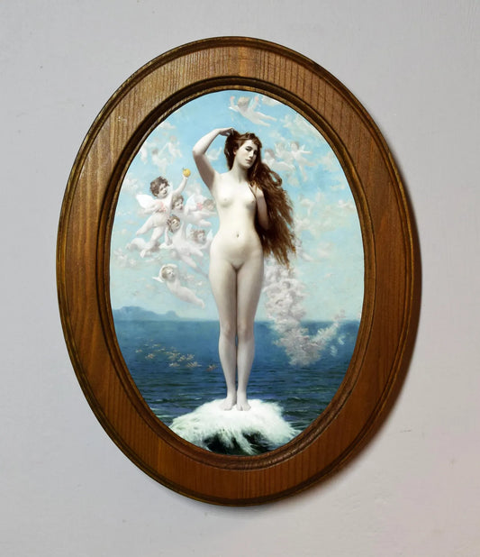 Venus Rising The Star Jean Léon Gérôme Light Oak Oval Wooden Framed Classic Art Print 3"x4", 3.5"x5", 4"x6", 5"x7", 6"x8"