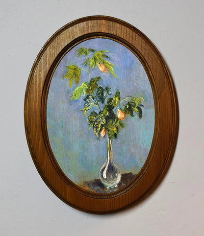 Flowers In A Vase Claude Monet Light Oak Oval Wooden Framed Classic Art Print 3"x4", 3.5"x5", 4"x6", 5"x7", 6"x8"