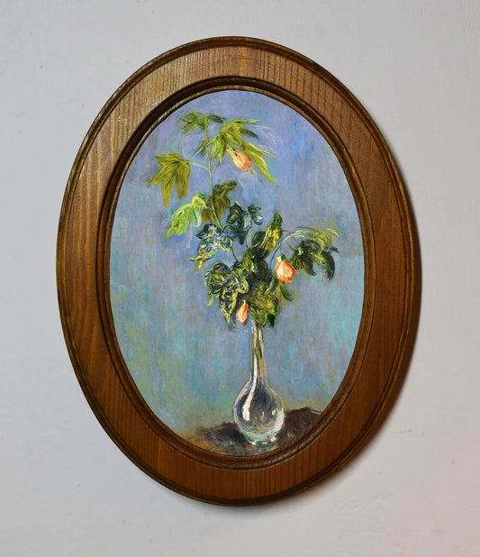 Flowers In A Vase Claude Monet Light Oak Oval Wooden Framed Classic Art Print 3"x4", 3.5"x5", 4"x6", 5"x7", 6"x8"