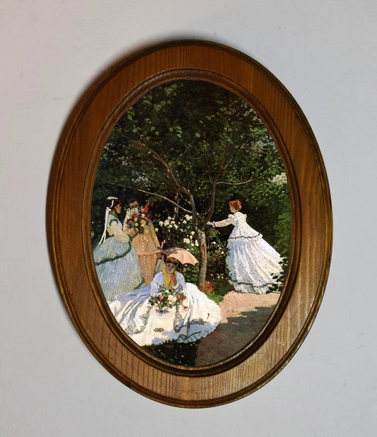 Women In The Garden Claude Monet Light Oak Oval Wooden Framed Classic Art Print 3"x4", 3.5"x5", 4"x6", 5"x7", 6"x8"