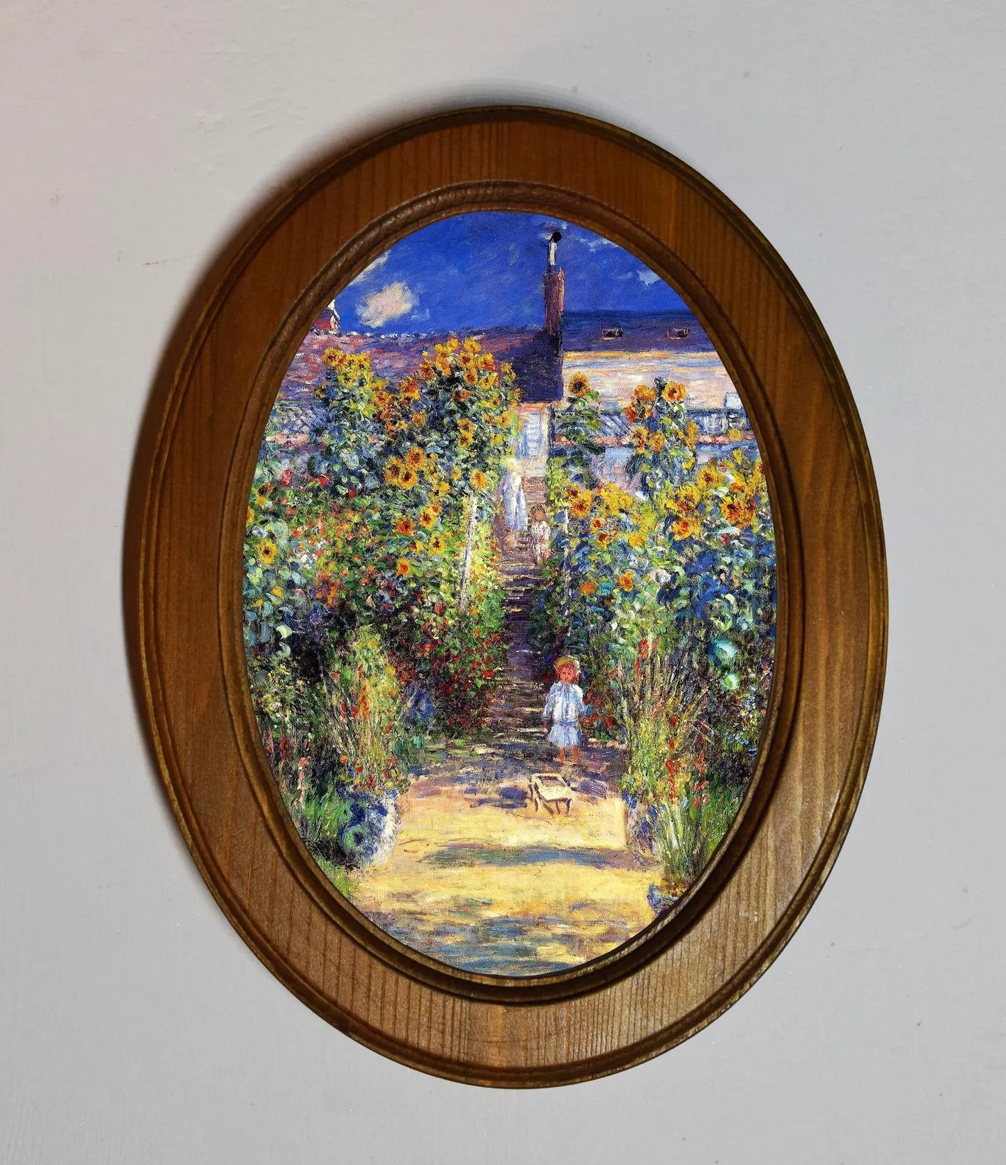 The Artist's Garden Claude Monet Light Oak Oval Wooden Framed Classic Art Print 3"x4", 3.5"x5", 4"x6", 5"x7", 6"x8"