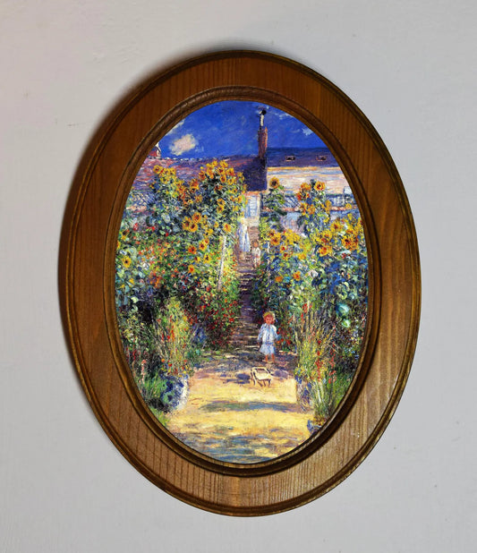 The Artist's Garden Claude Monet Light Oak Oval Wooden Framed Classic Art Print 3"x4", 3.5"x5", 4"x6", 5"x7", 6"x8"