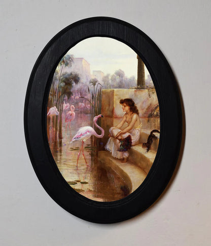 The Pink Flamingo Arthur Drummond Black Oval Wooden Framed Classic Art Print 3"x4", 3.5"x5", 4"x6", 5"x7", 6"x8"