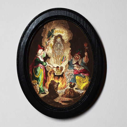 Conjuring Up An Armed Skeleton Gothic Spooky Halloween Oval Wooden Framed Print 3"x4", 3.5"x5", 4"x6", 5"x7"