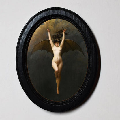 Bat Woman Albert Joseph Penot Vampire Halloween Oval Wooden Framed Print 3"x4", 3.5"x5", 4"x6", 5"x7"
