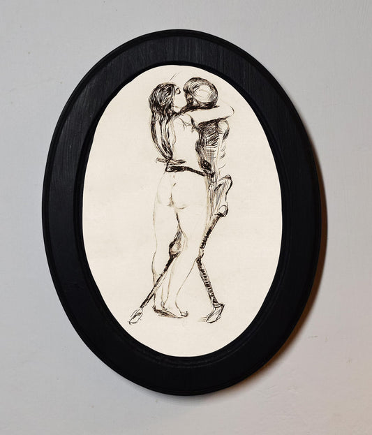 Death And The Woman Edvard Munch Black Oval Wooden Framed Classic Art Print 3"x4", 3.5"x5", 4"x6", 5"x7", 6"x8"