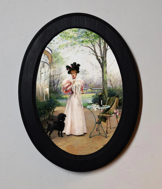 A Faithful Companion Louise Abbéma Black Oval Wooden Framed Classic Art Print 3"x4", 3.5"x5", 4"x6", 5"x7", 6"x8"
