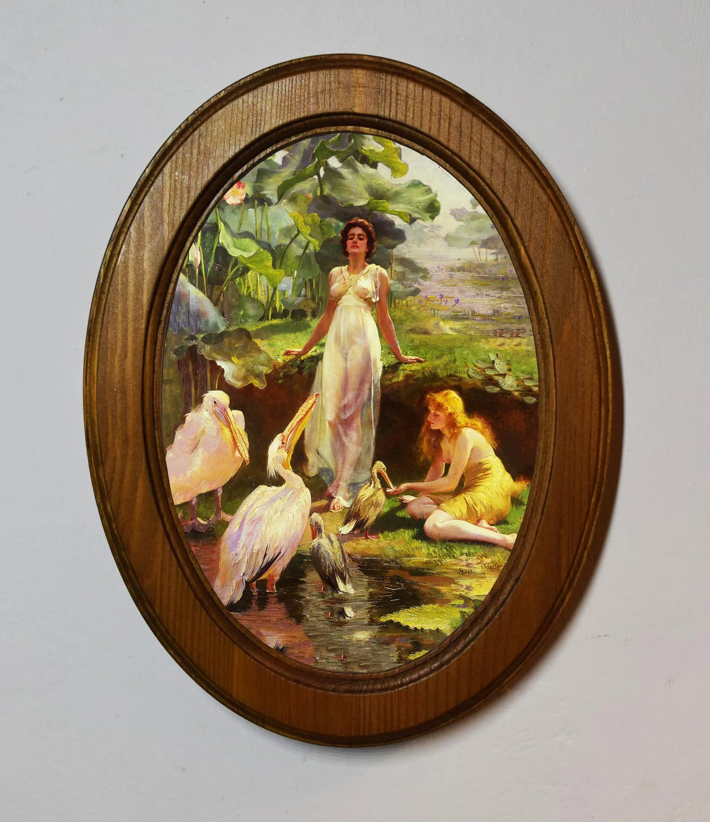 Victorian Fantasy Arthur Drummond Light Oak Oval Wooden Framed Classic Art Print 3"x4", 3.5"x5", 4"x6", 5"x7", 6"x8"