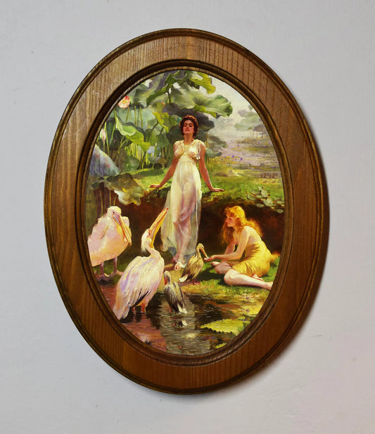Victorian Fantasy Arthur Drummond Light Oak Oval Wooden Framed Classic Art Print 3"x4", 3.5"x5", 4"x6", 5"x7", 6"x8"