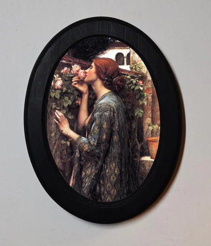 The Soul of The Rose John William Waterhouse Gothic Black Oval Wooden Framed Classic Art Print 3"x4", 3.5"x5", 4"x6", 5"x7", 6"x8"