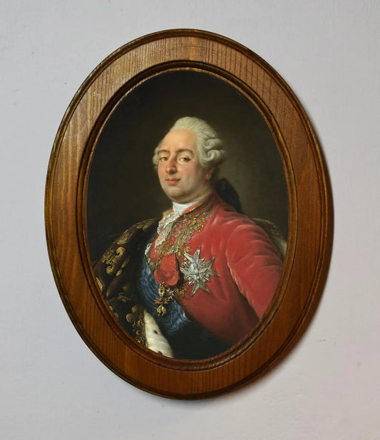Portrait of King Louis XV1 Antoine-François Callet Light Oak Oval Wooden Framed Classic Art Print 3"x4", 3.5"x5", 4"x6", 5"x7", 6"x8"