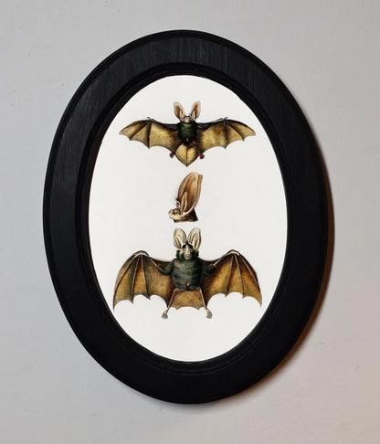 Bat Vampire Halloween Oval Wooden Framed Print 3"x4", 3.5"x5", 4"x6", 5"x7", 6"x8"