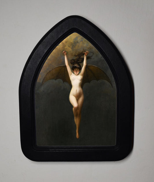 Bat Woman Albert Joseph Penot Vampire Gothic Halloween Arch Shaped Wooden Framed Print 3"x4", 4"x6"